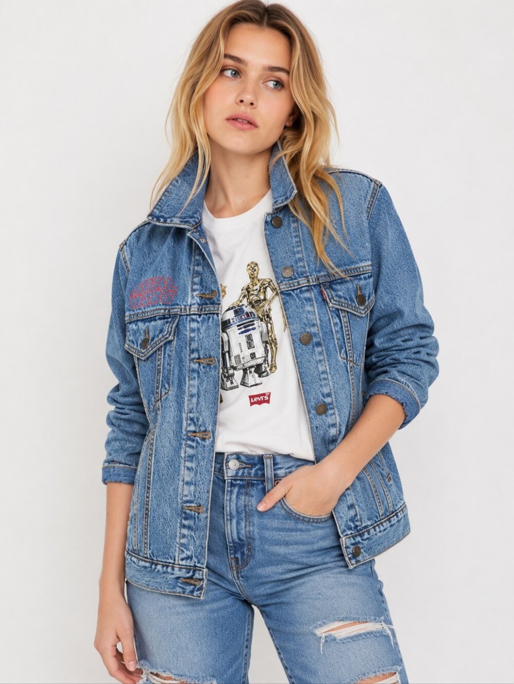 Levi's x Star Wars R2-D2 Denim Trucker Jacket Small NWOT